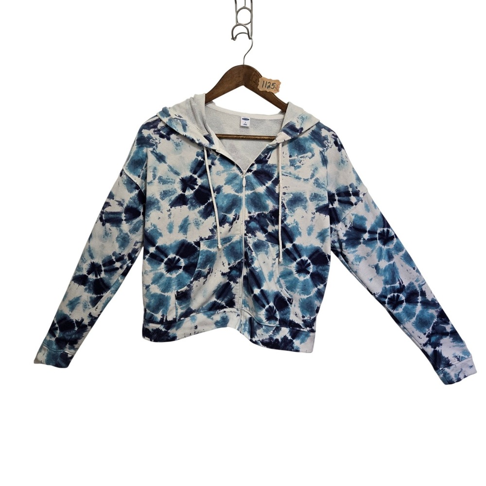 Old Navy Womens Blue White Tie Dye Zip Up Hoodie Sweatshirt Small S Cropped